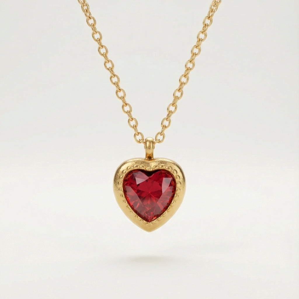Red Emerald Heart Pendant Necklace
