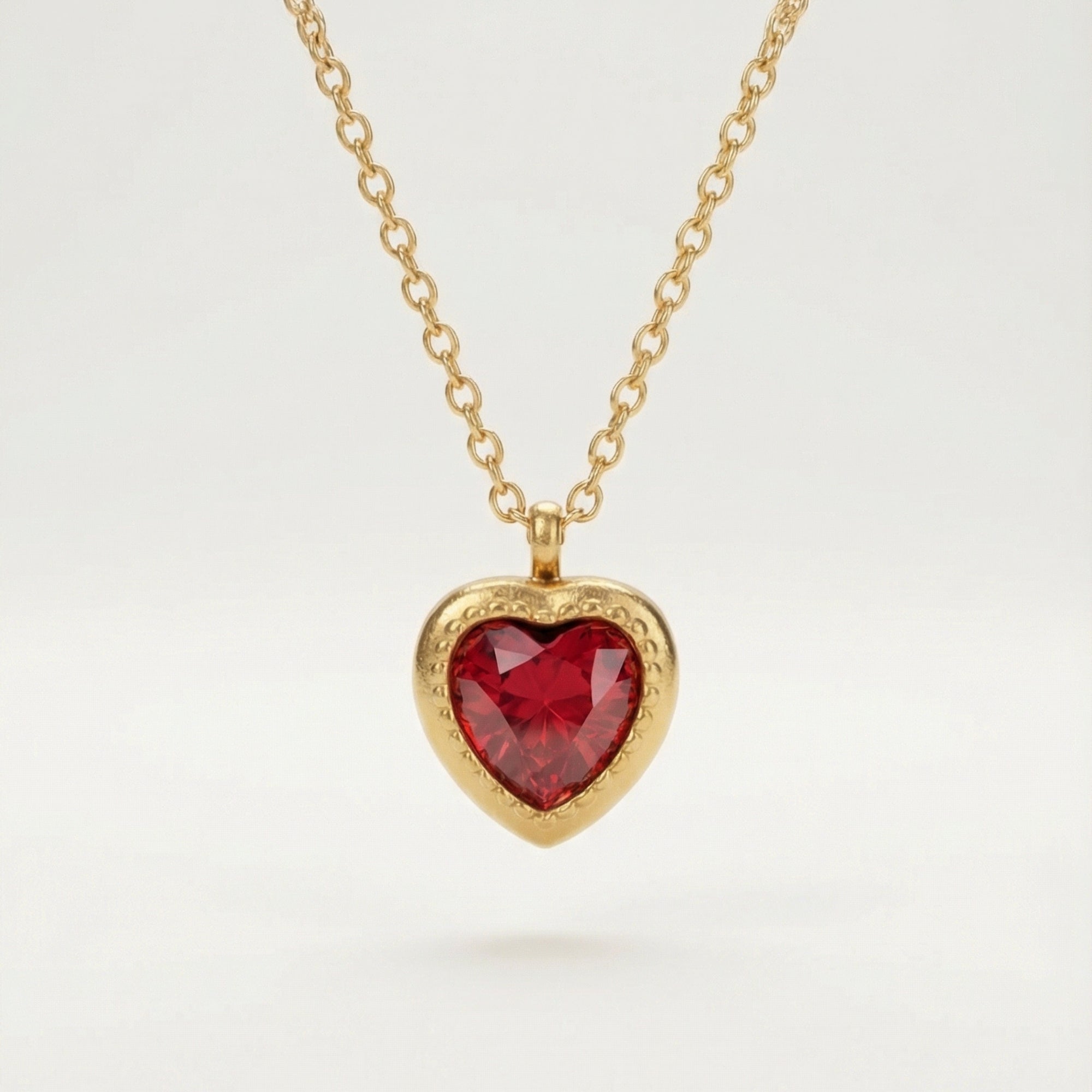 Red Emerald Heart Pendant Necklace